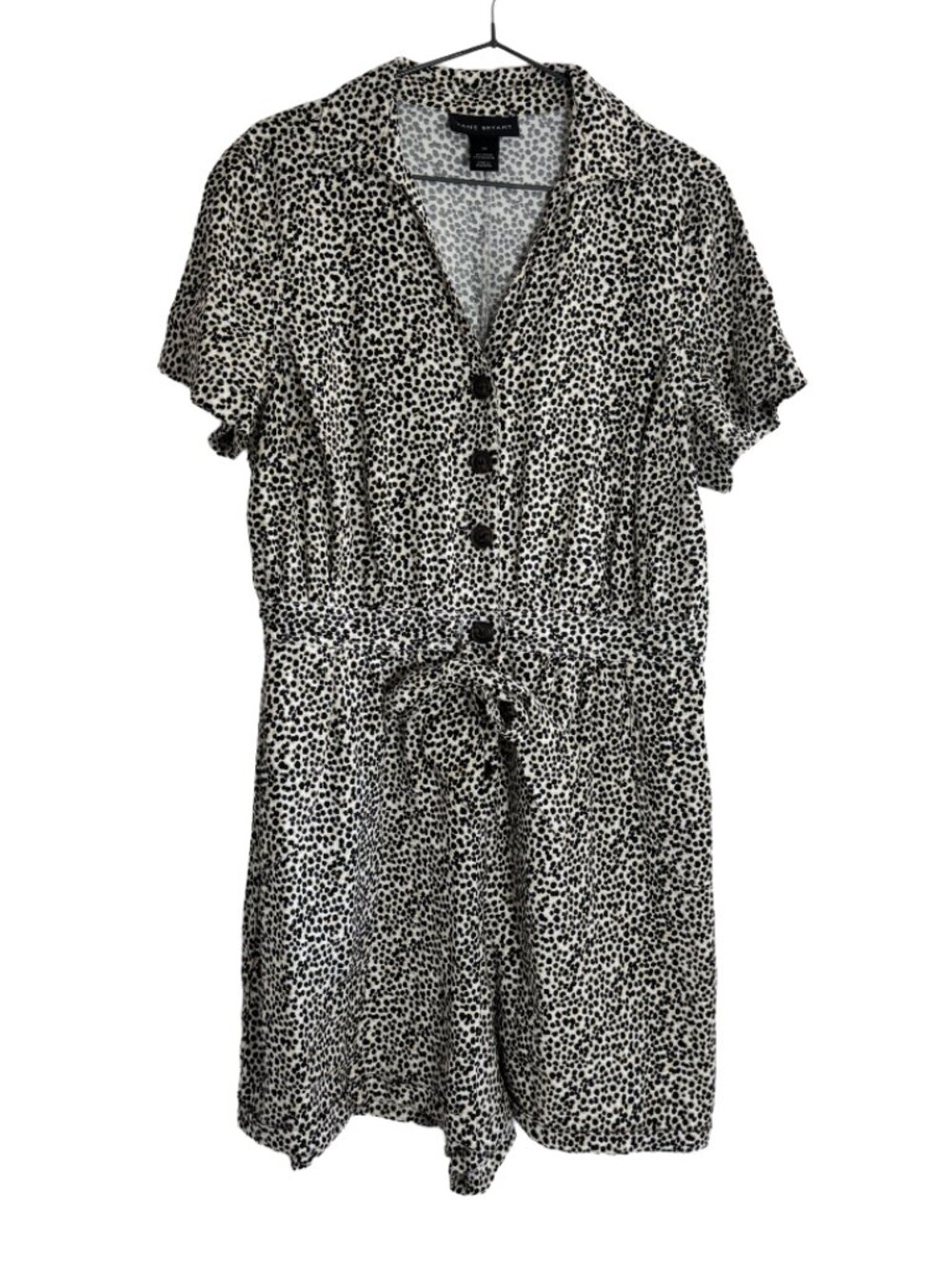 Lane Bryant Light Tan Cheetah Print Short Sleeve Breezy Relaxed Collared Romper